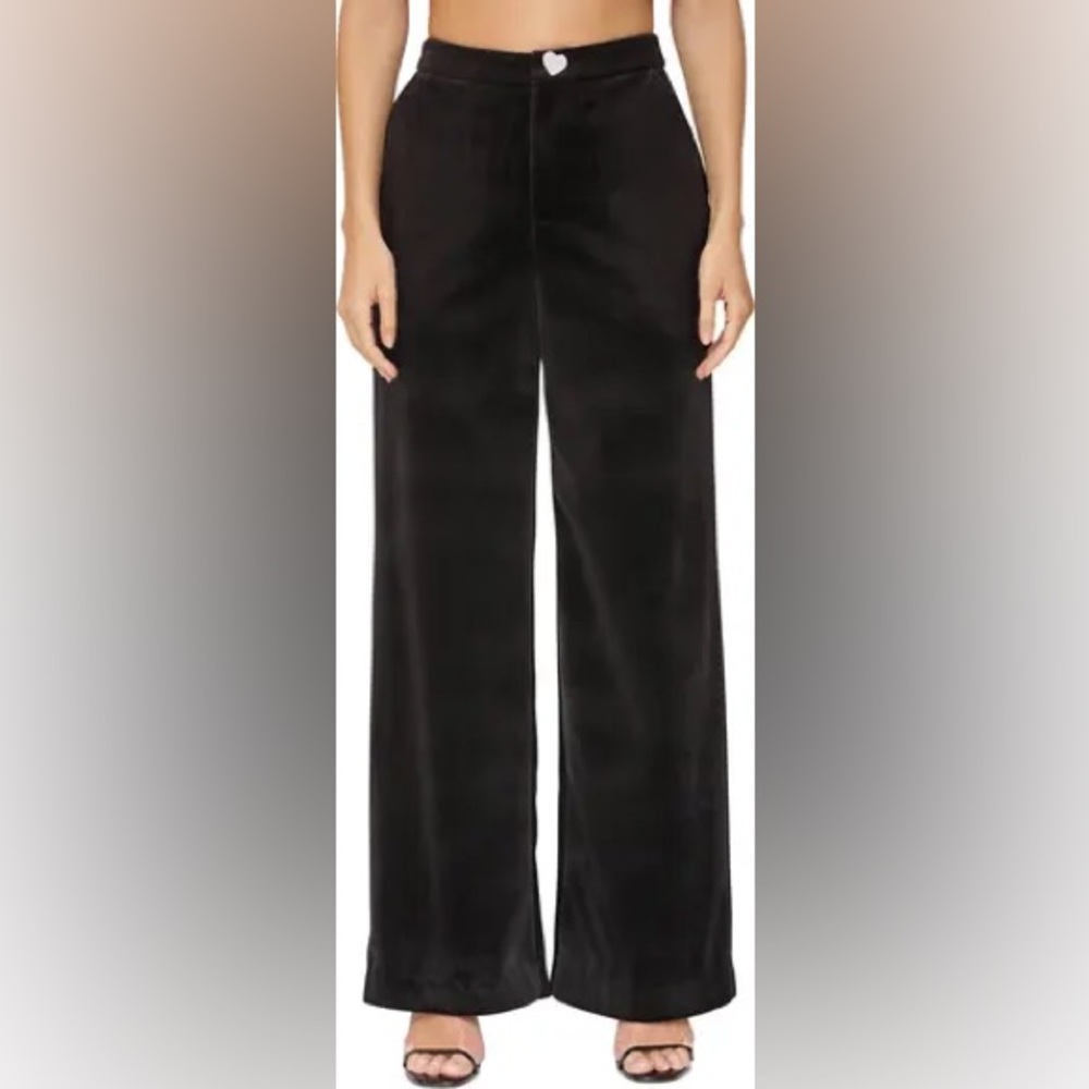 Avec Les Filles Velvet Black Wide Leg Pants With Rhinestone Heart Accent Size 10
